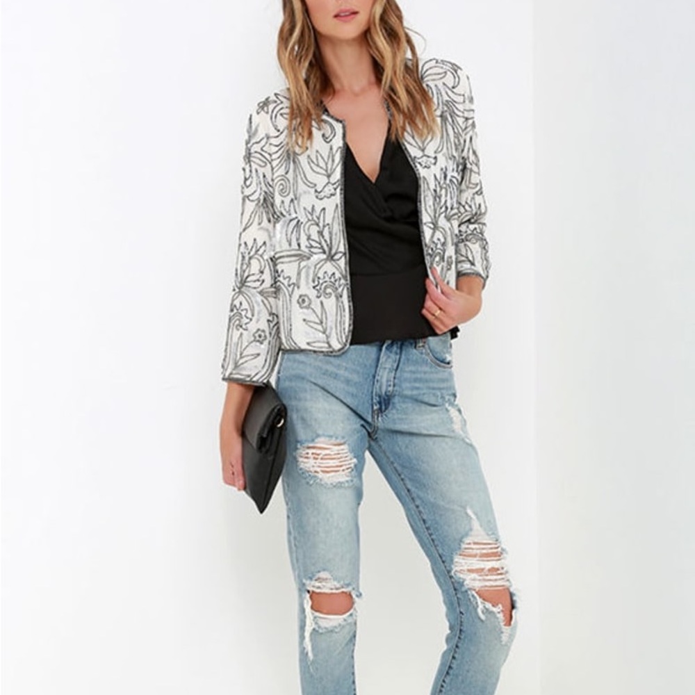 LULUS Curtsy and Bow Ivory Beaded Jacket